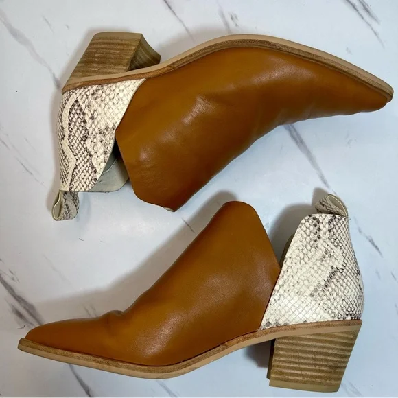 Dolce Vita Sonni ankle booties tan leather pointed toe snakeskin print heel 7.5 - Picture 2 of 11